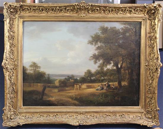 Attributed to William Frederick Witherington (1785-1865) Landscape with harvesters at rest, 24 x 33in.